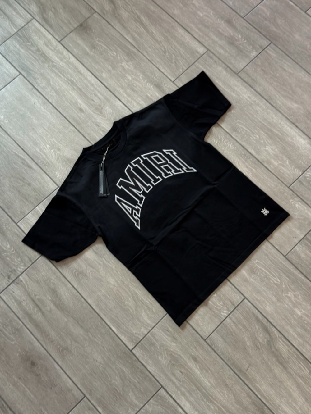 AMIRI Black Tee with White Arched Logo Size Medium